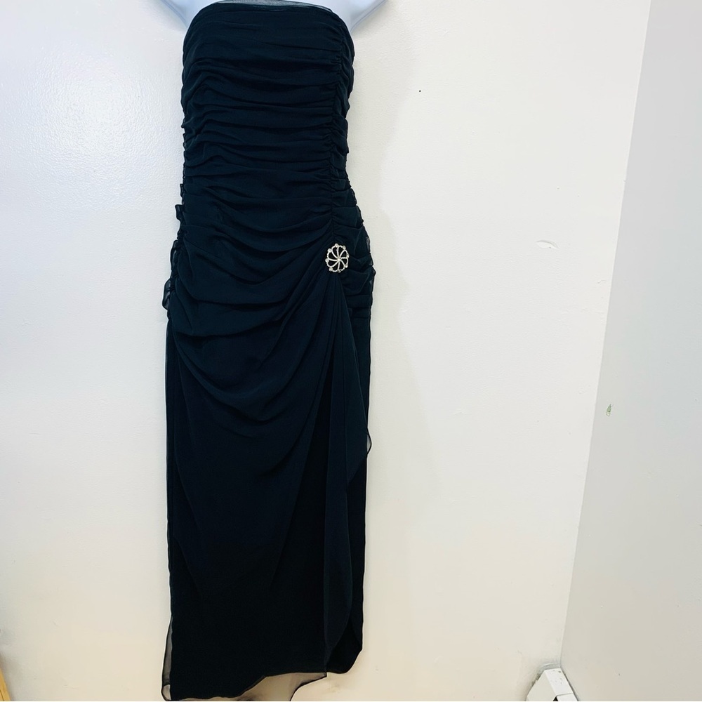 Vtg  80s Morton Myles Evening Gown 6 Chiffon‎ Ruched Slit Formal Feminine Sexy
